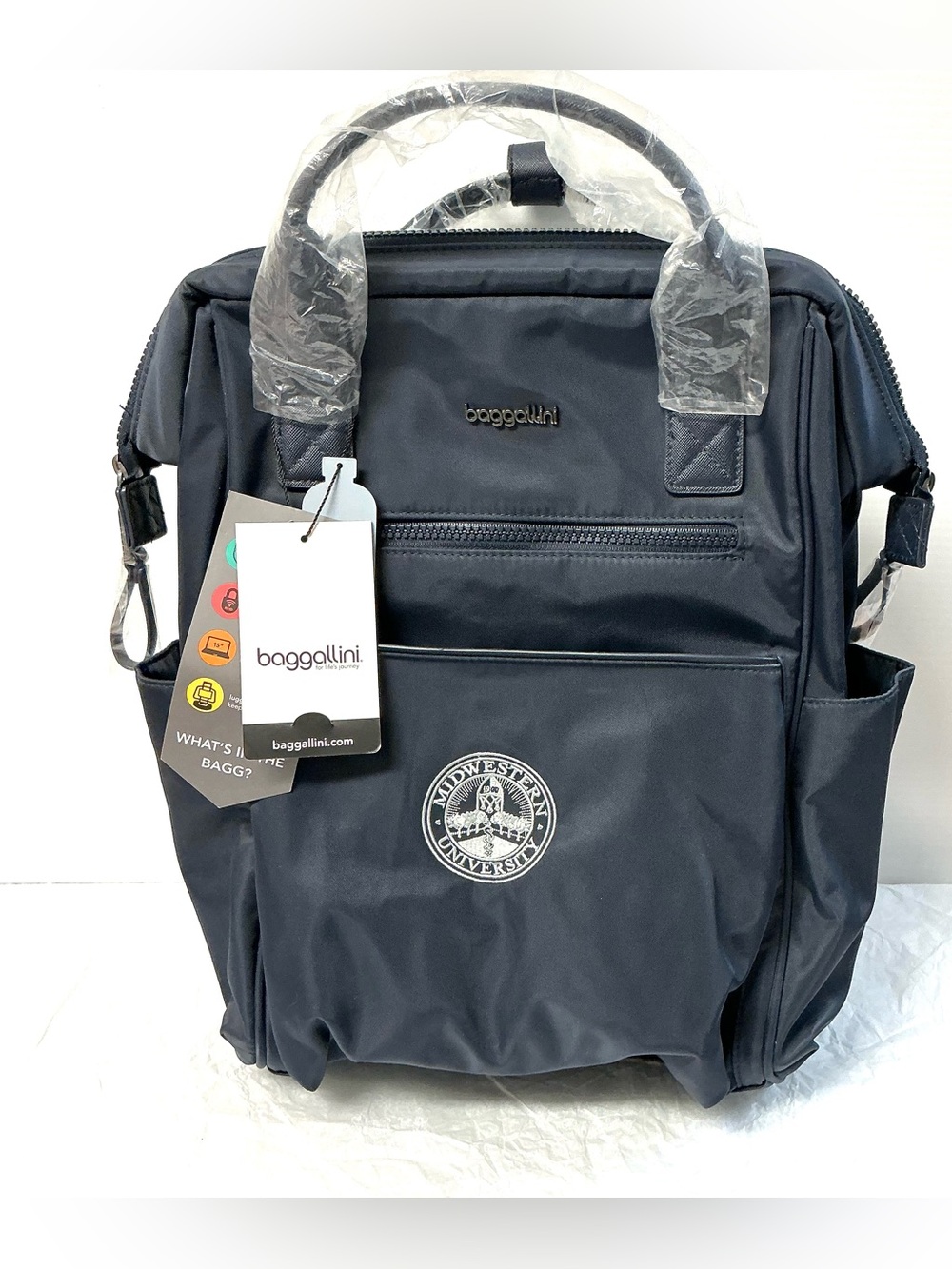 NEW Baggallini Soho Navy Blue Laptop RFID Travel College Work Carry On Backpack